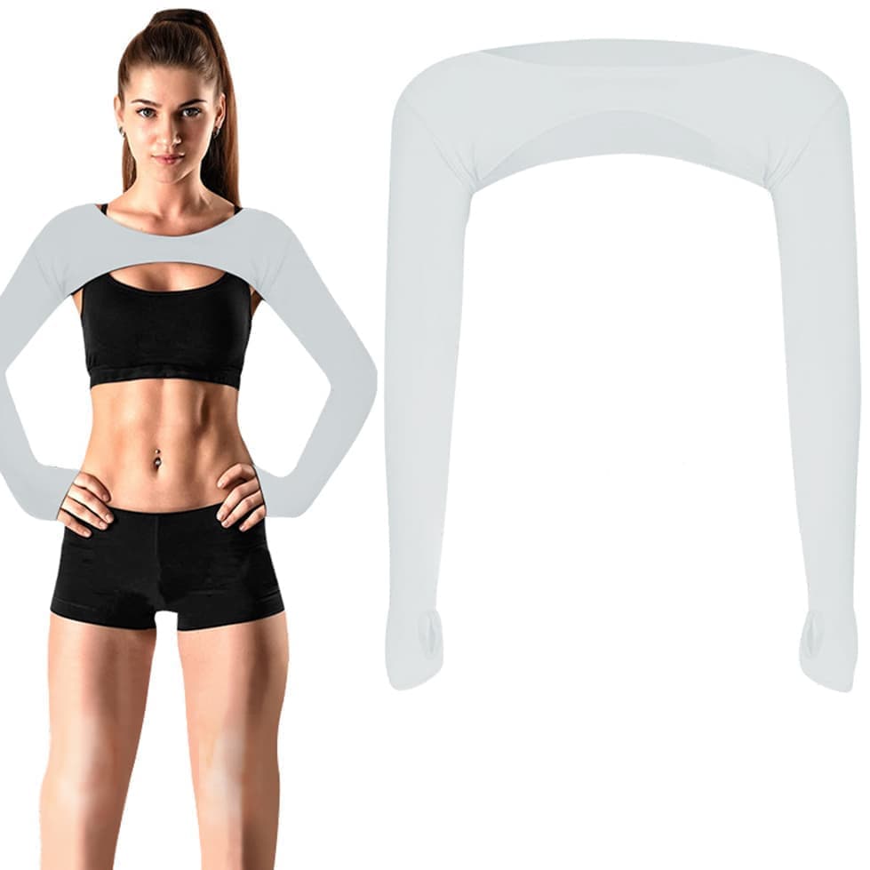 Breathable quick-dry arm warmers with shoulder protection and thumb holes, Gray - Image 1