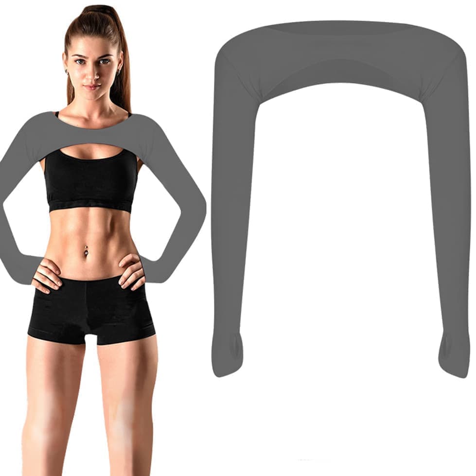 Breathable Quick-Dry Arm Warmers with Shoulder Protection and Thumb Holes, Dark Gray - Image 1