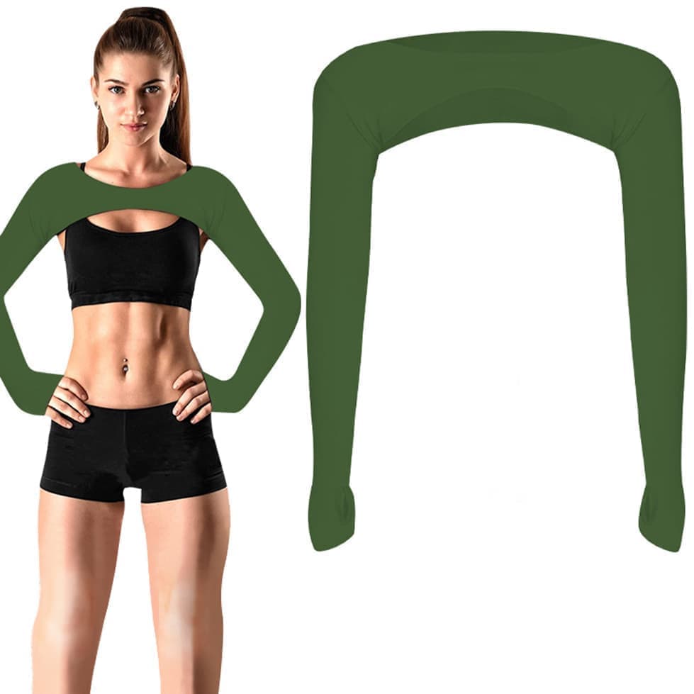 Breathable Quick-Dry Arm Warmers with Shoulder Protection and Thumb Holes, Green - Image 1