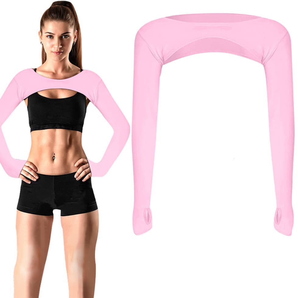 Breathable quick-dry arm warmers with shoulder protection and thumb holes, Pink - Image 1