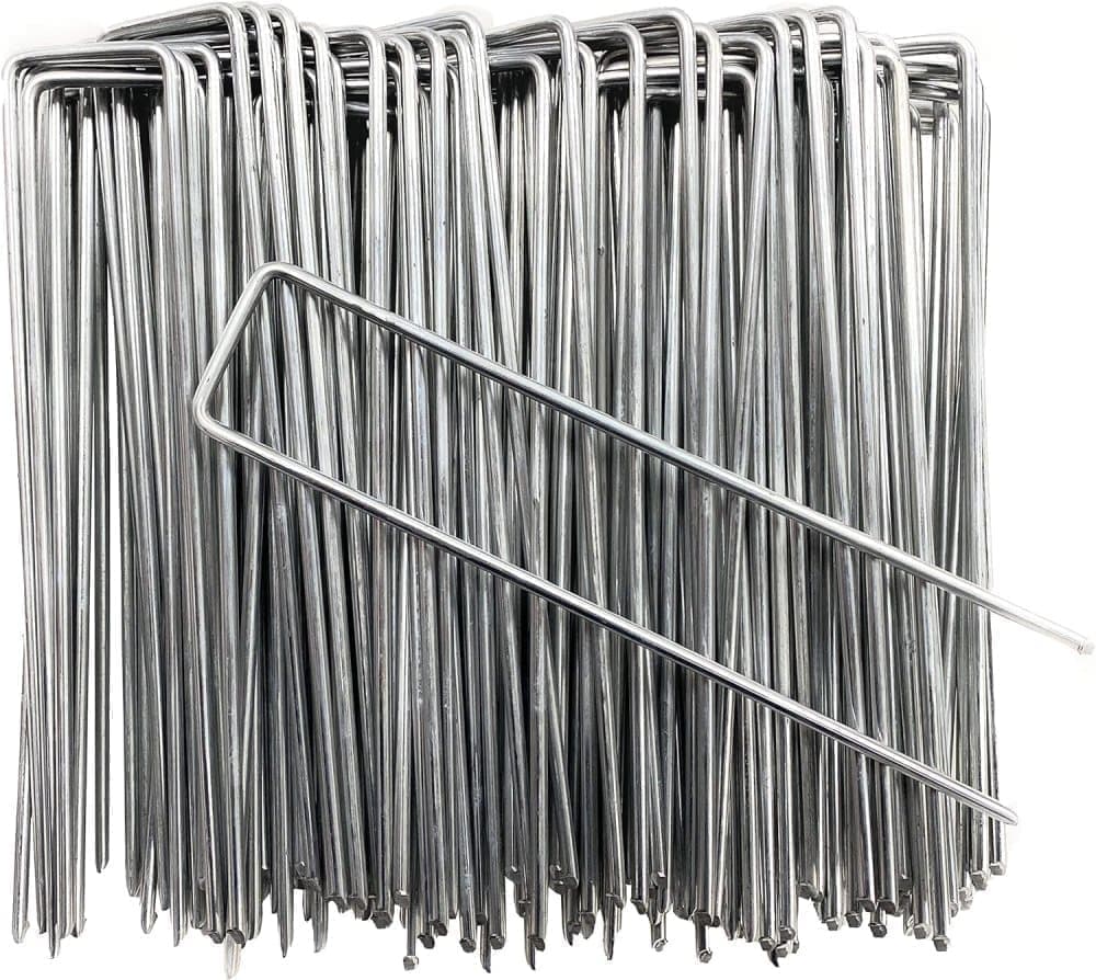 100 pcs U-shaped garden anchor pegs, 150mm, silver - Image 1