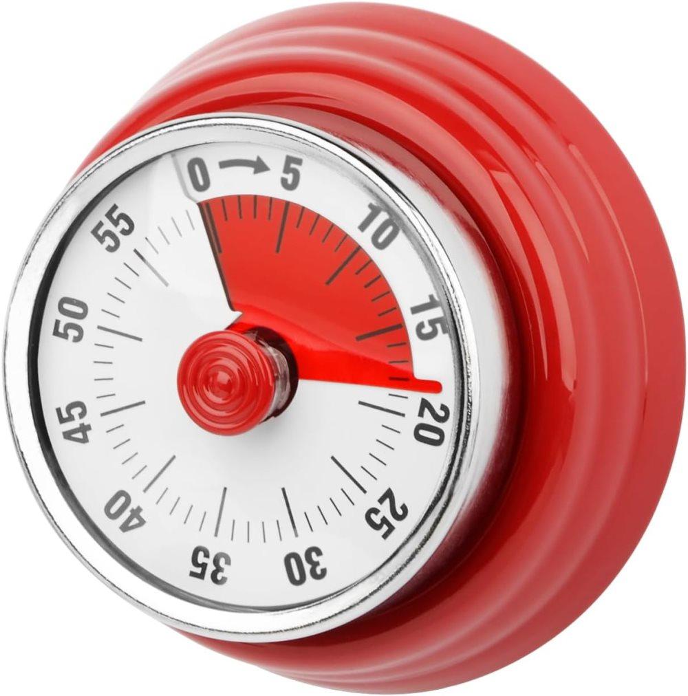 60 Minute Mechanical Kitchen Timer with Magnet in Stainless Steel, 3.6 x 7.3cm, Red - Image 1