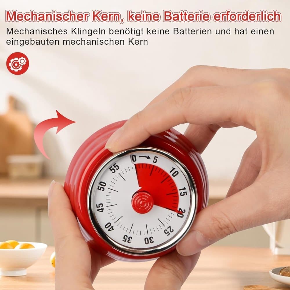 60 Minute Mechanical Kitchen Timer with Magnet in Stainless Steel, 3.6 x 7.3cm, Red - Image 5