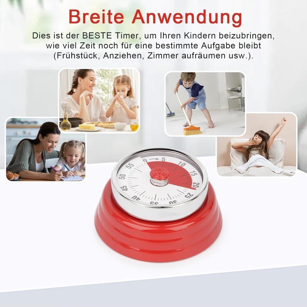 60 Minute Mechanical Kitchen Timer with Magnet in Stainless Steel, 3.6 x 7.3cm, Red - Image 7