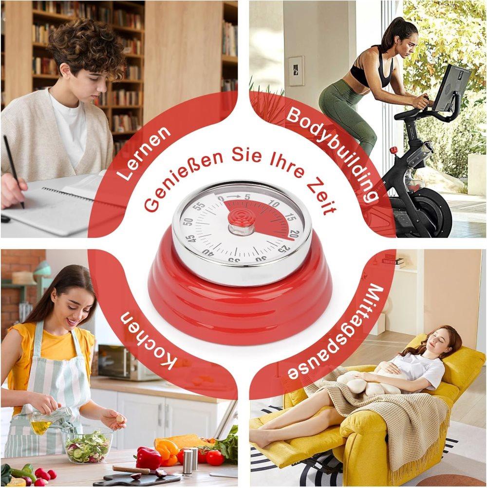 60 Minute Mechanical Kitchen Timer with Magnet in Stainless Steel, 3.6 x 7.3cm, Red - Image 8
