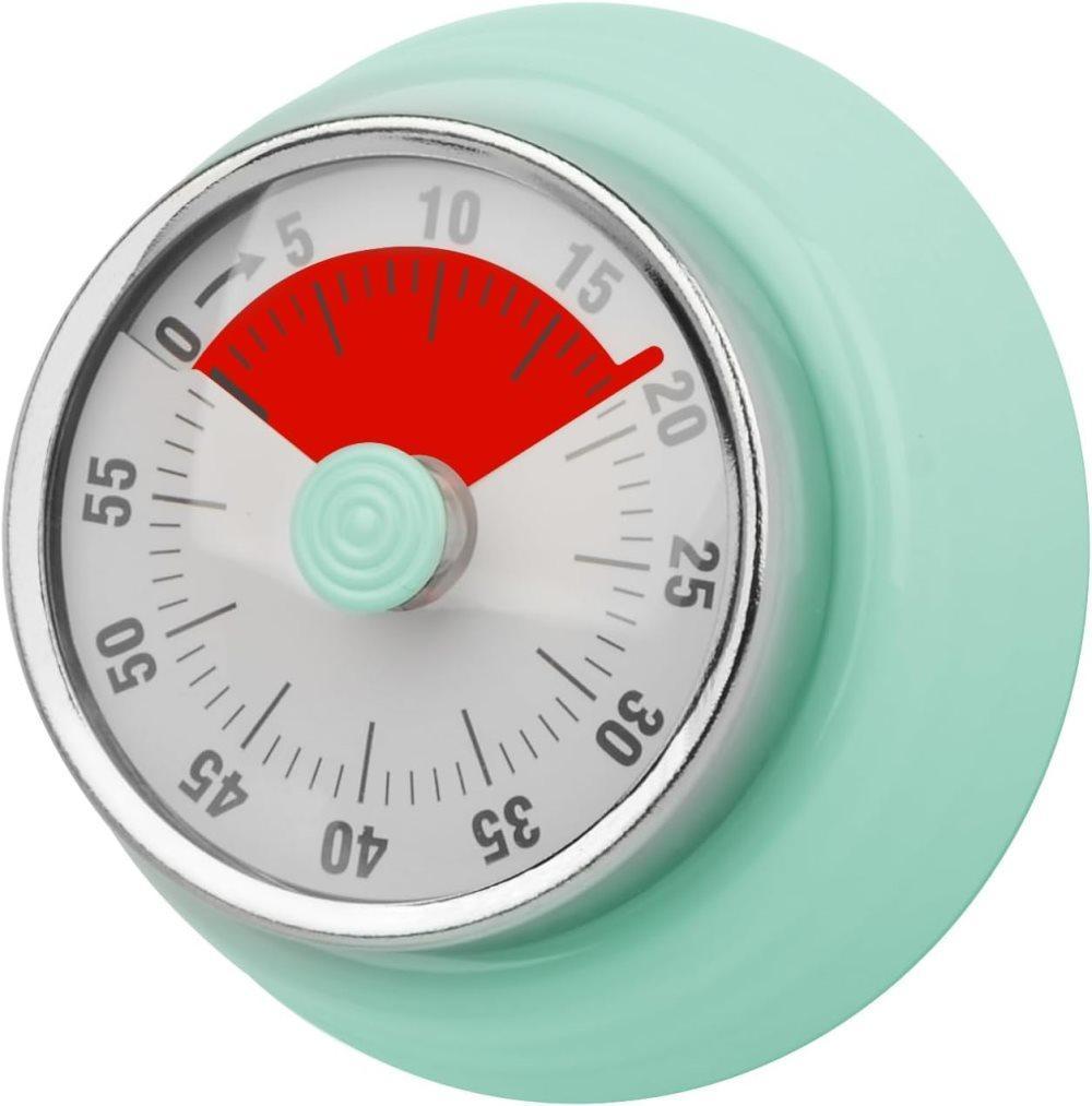 60 Minute Mechanical Kitchen Timer with Magnet, Stainless Steel, Green, 3.6 x 7.3cm - Image 1