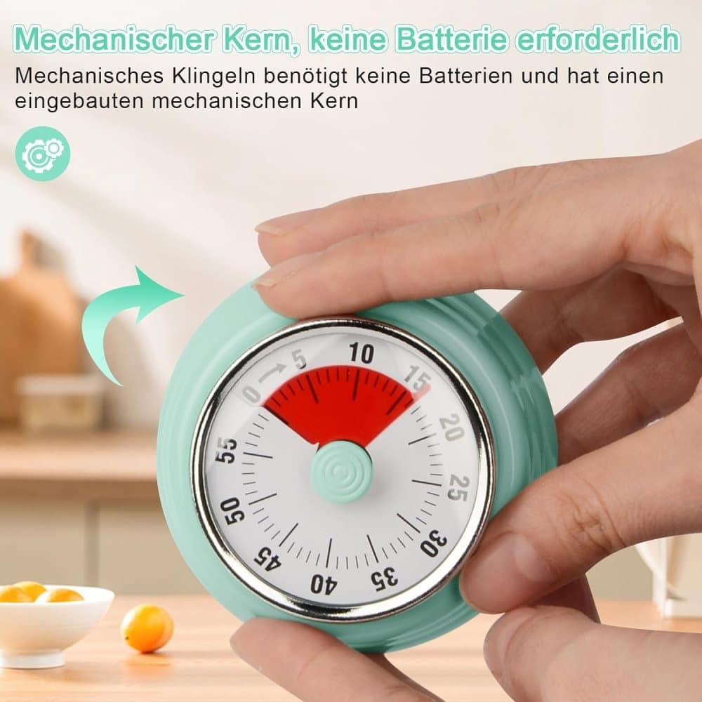 60 Minute Mechanical Kitchen Timer with Magnet, Stainless Steel, Green, 3.6 x 7.3cm - Image 5