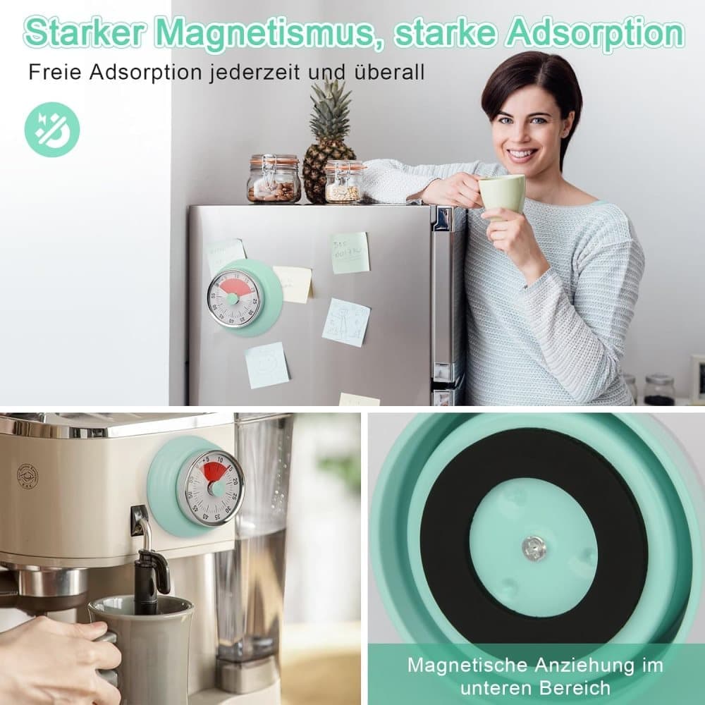 60 Minute Mechanical Kitchen Timer with Magnet, Stainless Steel, Green, 3.6 x 7.3cm - Image 6