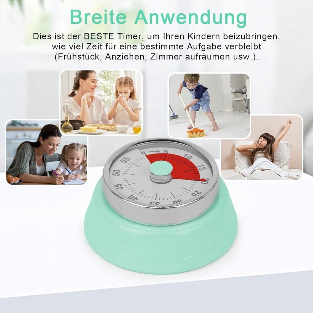 60 Minute Mechanical Kitchen Timer with Magnet, Stainless Steel, Green, 3.6 x 7.3cm - Image 7