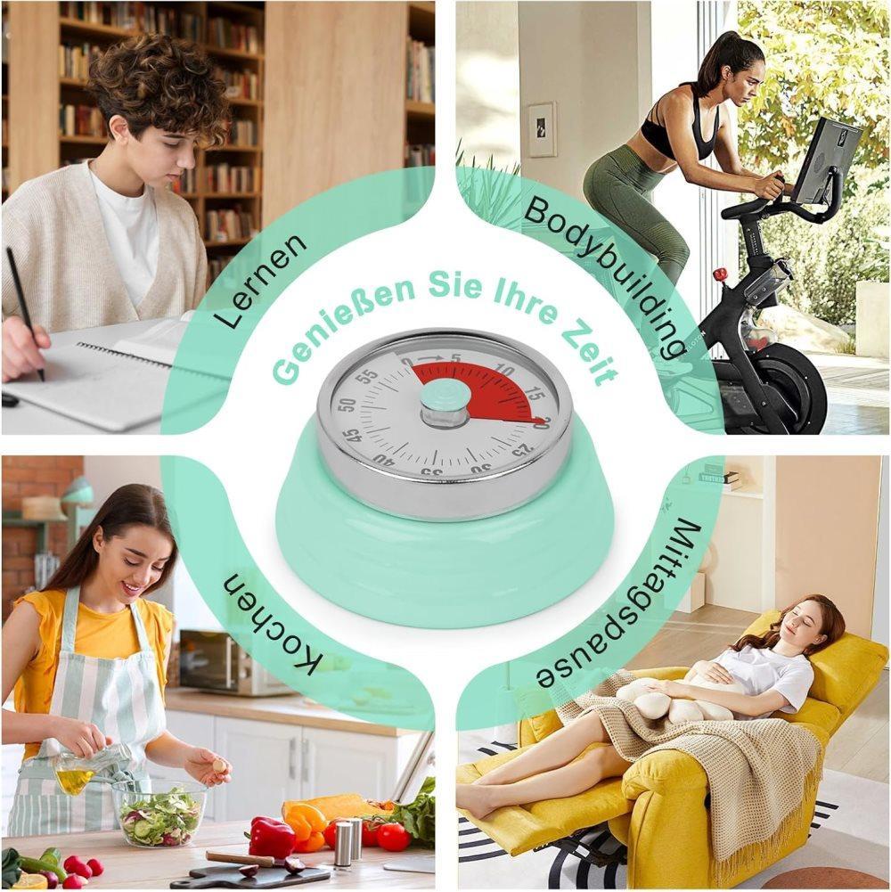 60 Minute Mechanical Kitchen Timer with Magnet, Stainless Steel, Green, 3.6 x 7.3cm - Image 8