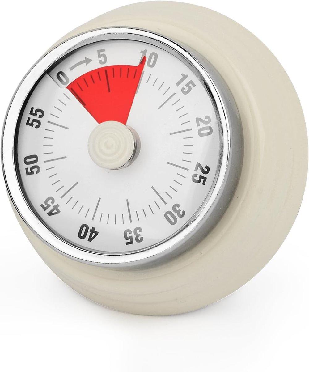 60 Minute Mechanical Kitchen Timer with Magnet, Stainless Steel Beige, 3.6 x 7.3cm - Image 1
