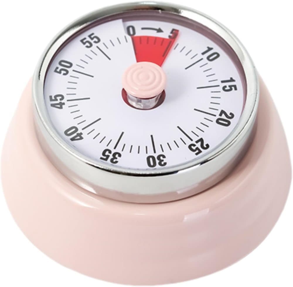 Mechanical Kitchen Timer 60 min with Magnet, Stainless Steel Pink, 3.6 x 7.3cm - Image 1
