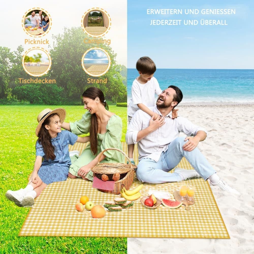 1 Waterproof Picnic Mat with Carrying Handle, Foldable for Camping Beach Park, Yellow, 150x200cm - Image 5
