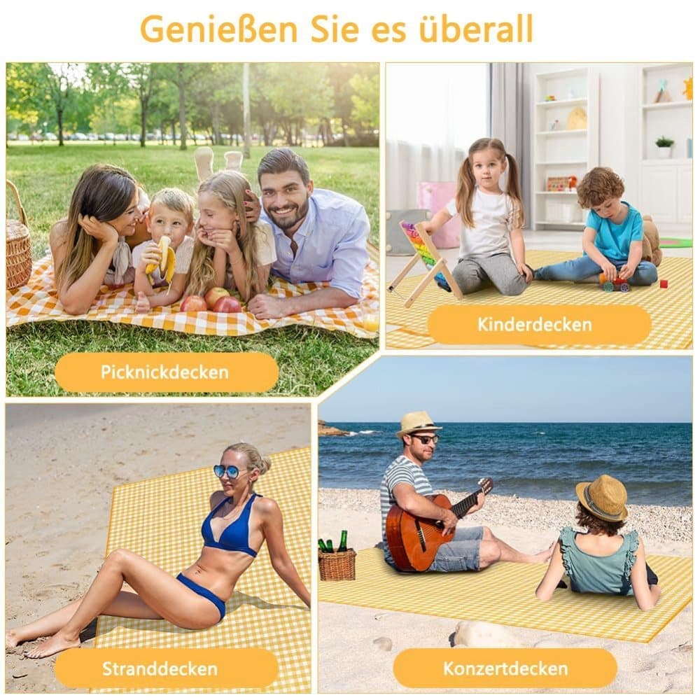 1 Waterproof Picnic Mat with Carrying Handle, Foldable for Camping Beach Park, Yellow, 150x200cm - Image 6