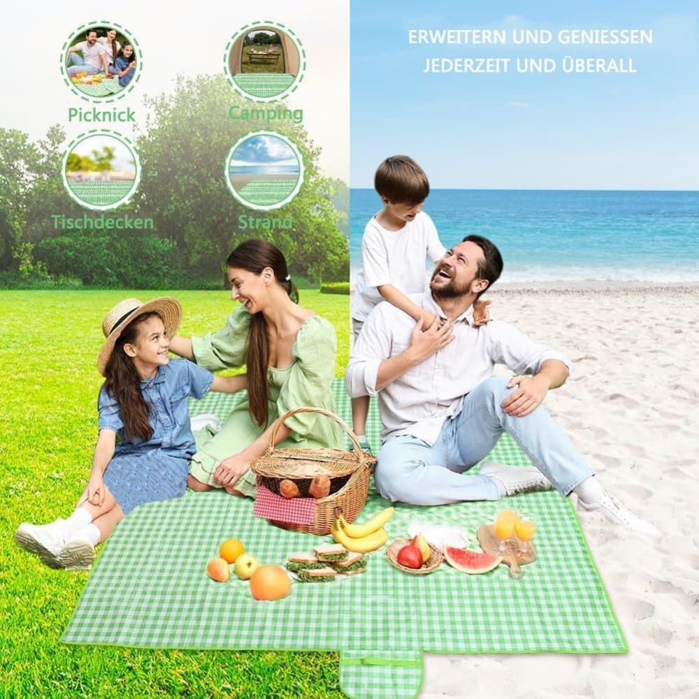 Waterproof Picnic Mat Foldable with Carrying Handle for Camping Beach Park Outdoor Activities, 200x200cm, Green - Image 5