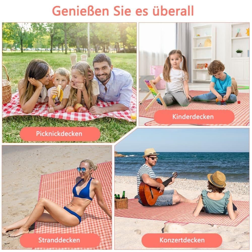 Waterproof Picnic Mat 200x200cm, Foldable with Carrying Handle, Durable for Camping Beach Park Outdoor Activities, Pink - Image 6