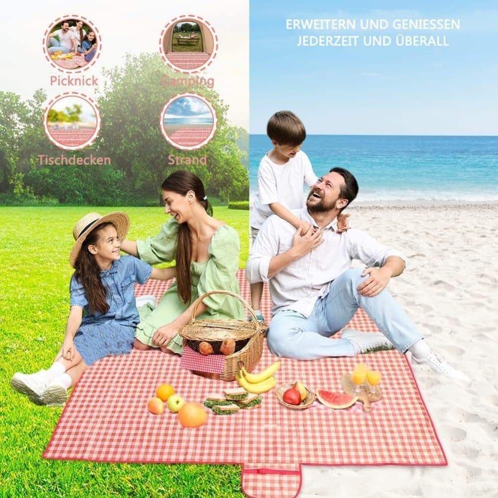 Waterproof Picnic Mat Foldable with Carrying Handle for Camping Beach Park Outdoor, Durable, 150x200cm, Pink - Image 5