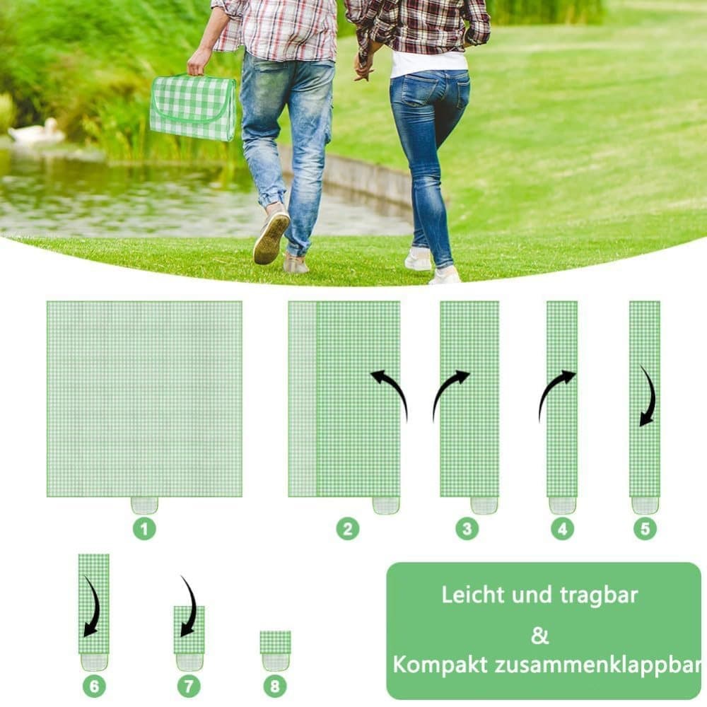 Waterproof Picnic Mat Foldable with Carrying Handle for Camping Beach Park Outdoor Activities, 150x200cm, Green - Image 4