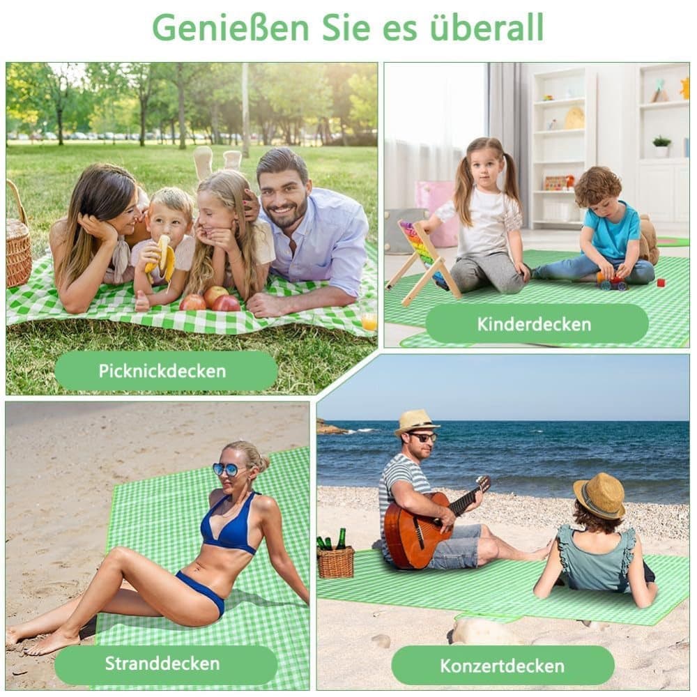 Waterproof Picnic Mat Foldable with Carrying Handle for Camping Beach Park Outdoor Activities, 150x200cm, Green - Image 6