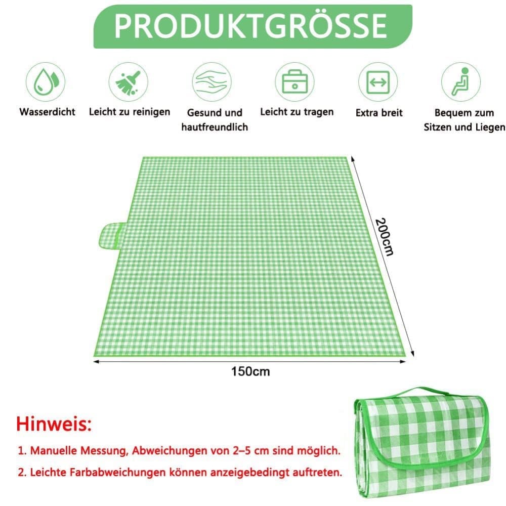 Waterproof Picnic Mat Foldable with Carrying Handle for Camping Beach Park Outdoor Activities, 150x200cm, Green - Image 7