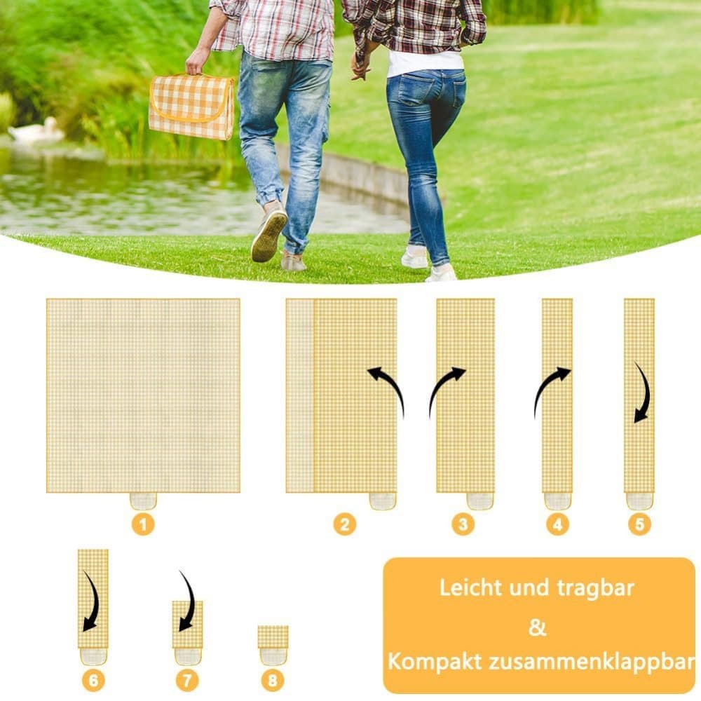 2-Pack Waterproof Picnic Mat Foldable with Carrying Handle for Camping Beach Park Outdoor Activities, 150x200cm, Yellow - Image 4