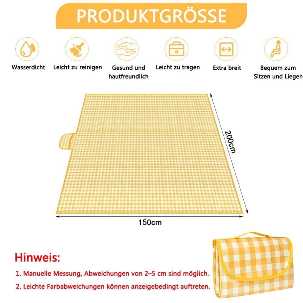 2-Pack Waterproof Picnic Mat Foldable with Carrying Handle for Camping Beach Park Outdoor Activities, 150x200cm, Yellow - Image 7