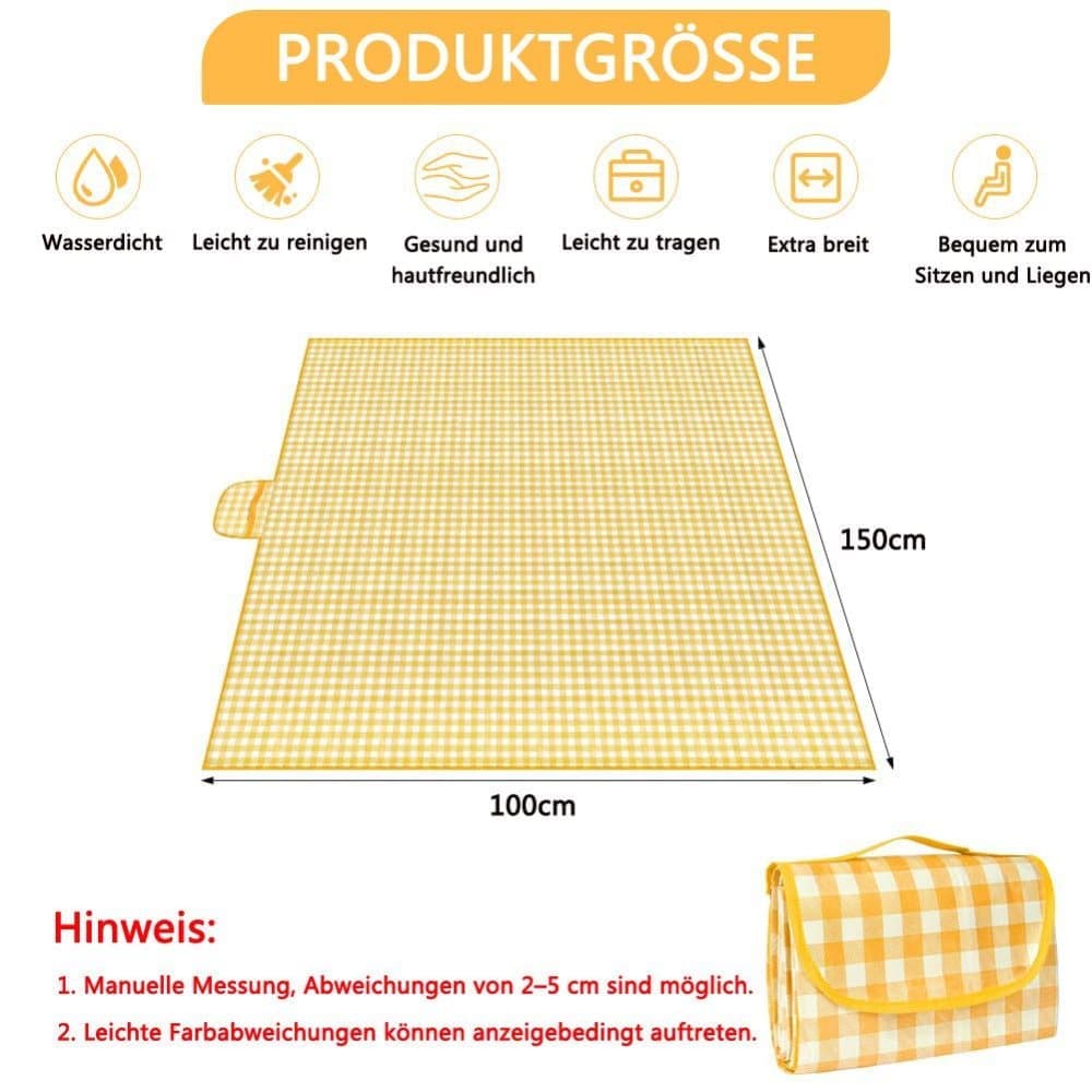 Waterproof Picnic Mat Foldable with Carrying Handle for Camping Beach Park and Outdoor Activities, 100x150cm, Yellow - Image 7