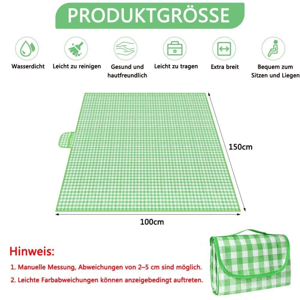 Waterproof Picnic Mat Foldable with Carrying Handle, Durable for Camping Beach Park Outdoor, 100x150cm, Green - Image 7