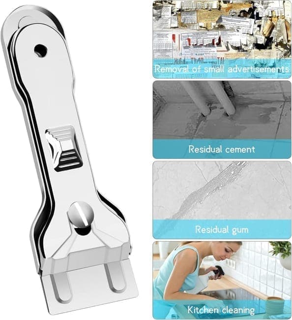Glass scraper with 5 replaceable blades for effective cleaning, compatible with glass hobs - Image 3