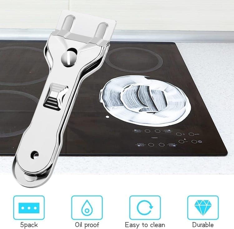 Glass scraper with 5 replaceable blades for effective cleaning, compatible with glass hobs - Image 4