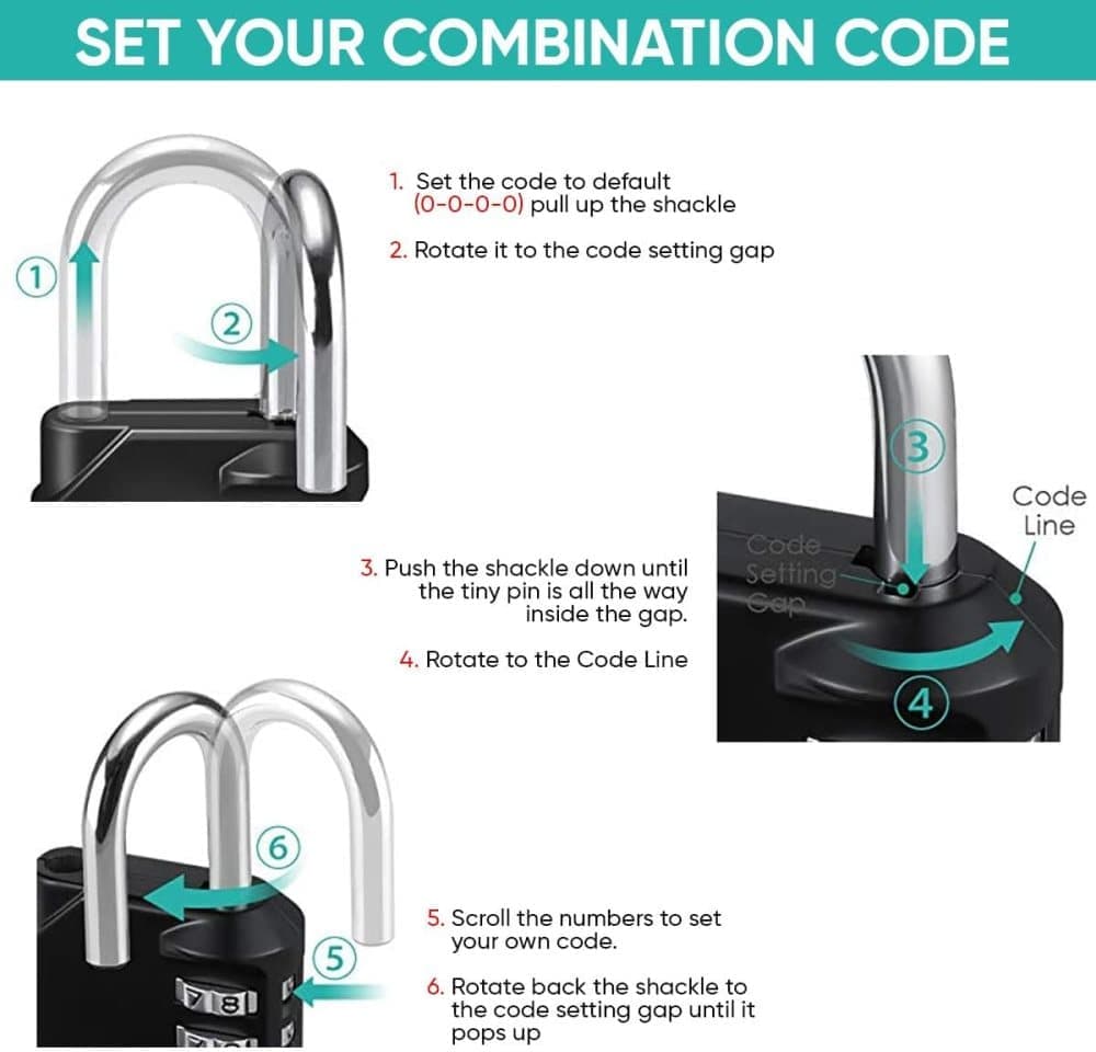 4-Digit Combination Lock with Long Shackle for Cabinets Fences Toolboxes Suitcases, 1.5\ - Image 2