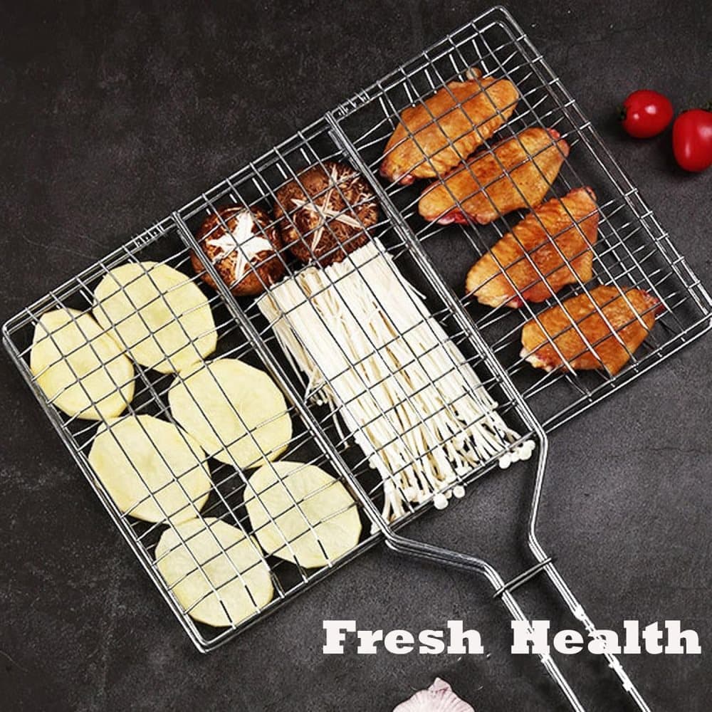 Foldable Grill Basket Stainless Steel for Fish Vegetables and Meat, Compatible with Camping and Outdoors, 46.5x32 cm - Image 3