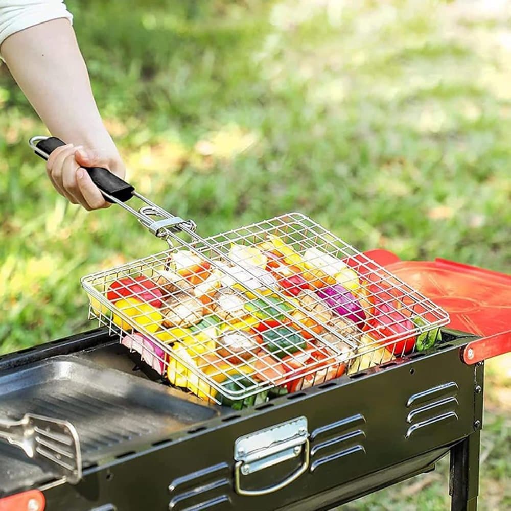 Foldable Grill Basket Stainless Steel for Fish Vegetables and Meat, Compatible with Camping and Outdoors, 46.5x32 cm - Image 4