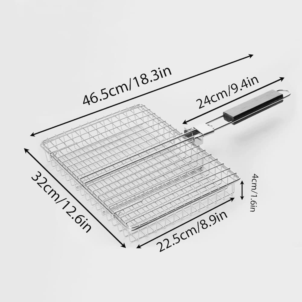 Foldable Grill Basket Stainless Steel for Fish Vegetables and Meat, Compatible with Camping and Outdoors, 46.5x32 cm - Image 5