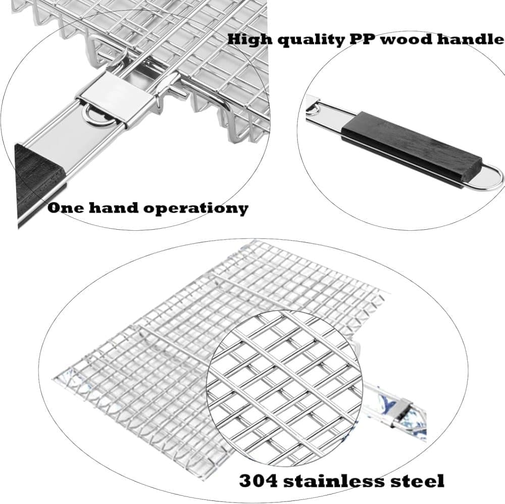 Foldable Grill Basket Stainless Steel for Fish Vegetables and Meat, Compatible with Camping and Outdoors, 46.5x32 cm - Image 6