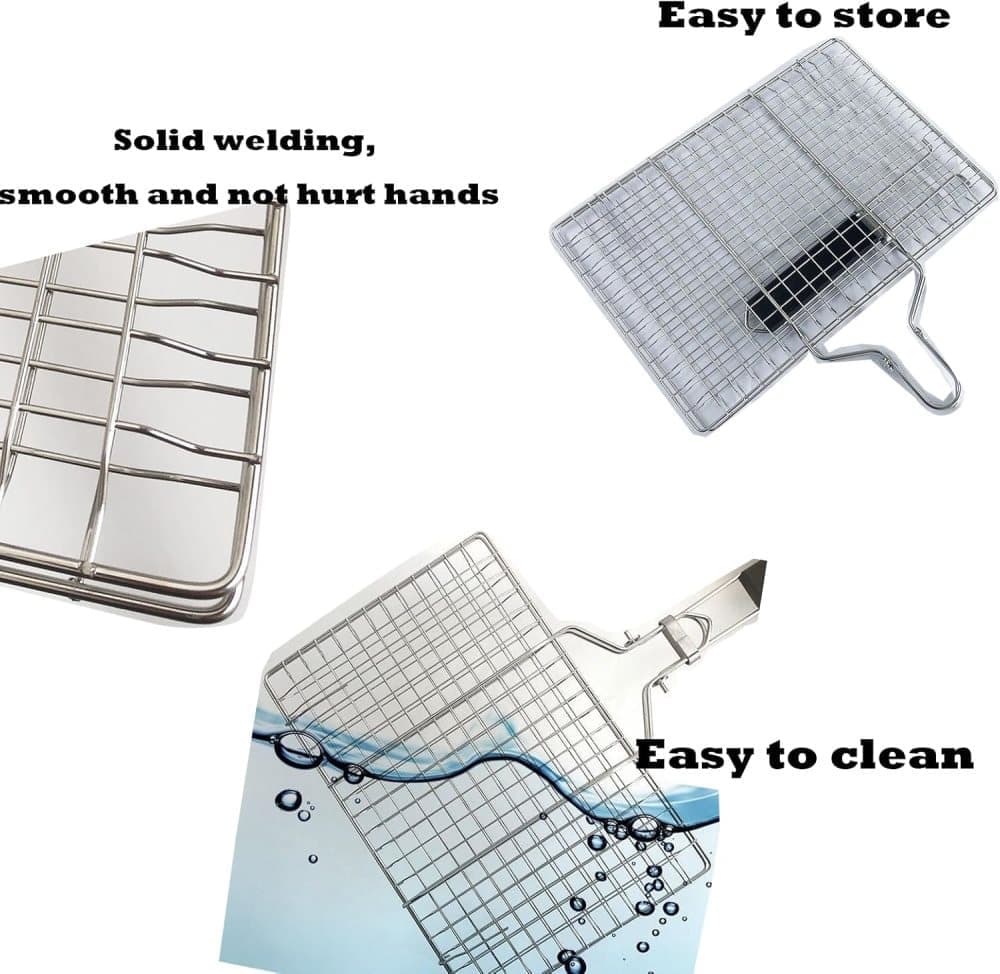 Foldable Grill Basket Stainless Steel for Fish Vegetables and Meat, Compatible with Camping and Outdoors, 46.5x32 cm - Image 7