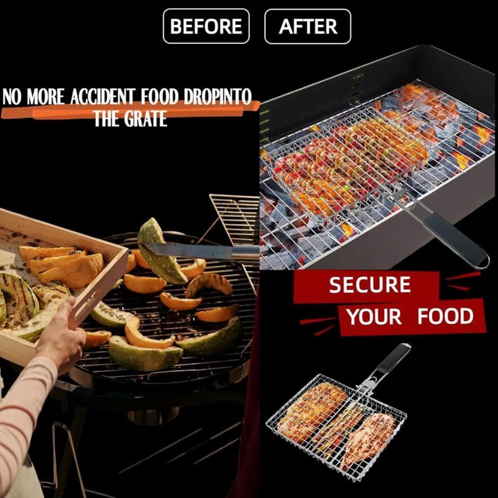 Foldable Grill Basket Stainless Steel for Fish Vegetables and Meat, Compatible with Camping and Outdoors, 46.5x32 cm - Image 8