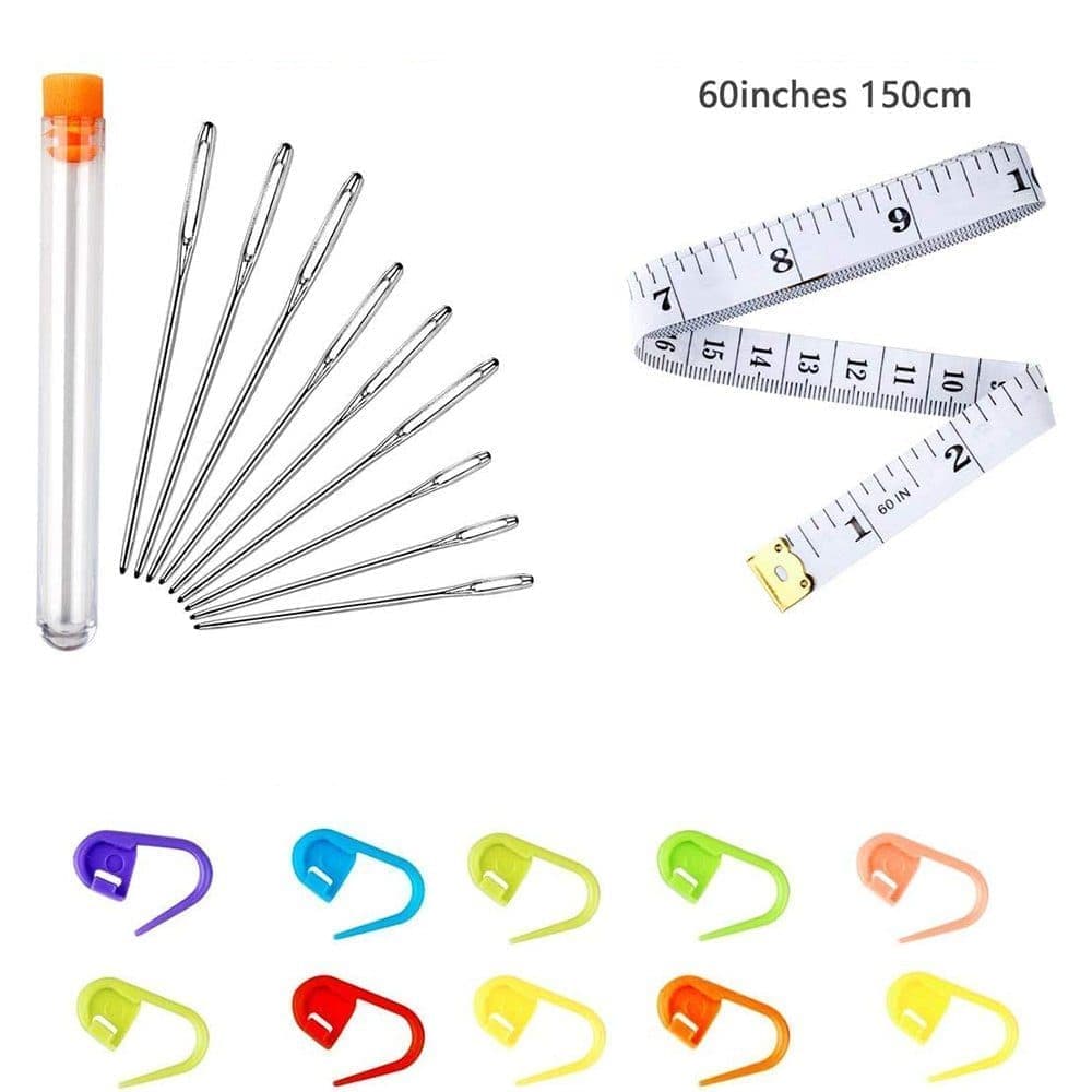 36-Piece Knitting Kit with Crochet Hooks, Markers, Measuring Tape, Ergonomic Soft Rubber Handles, Colorful, with Case - Image 3