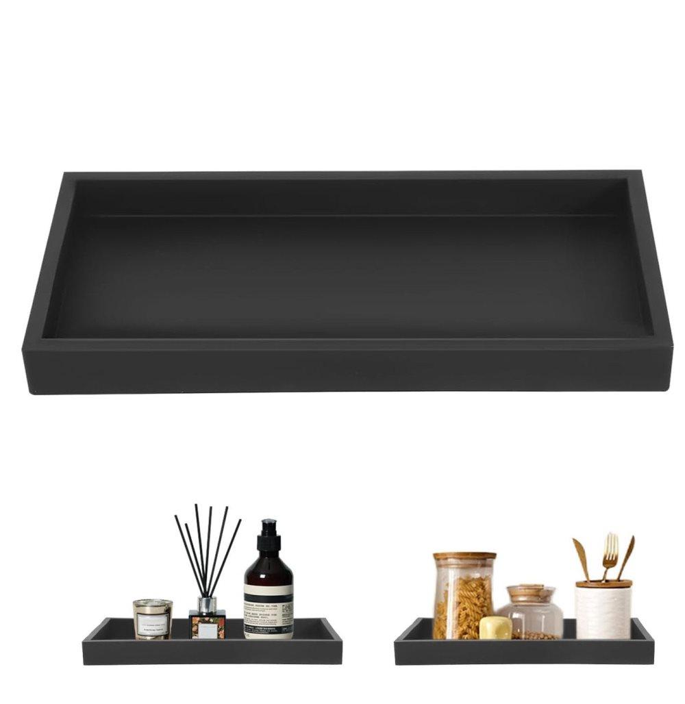 Black silicone storage tray for makeup and small items, decorative and practical organizer, 30 cm x 12.5 cm - Image 1