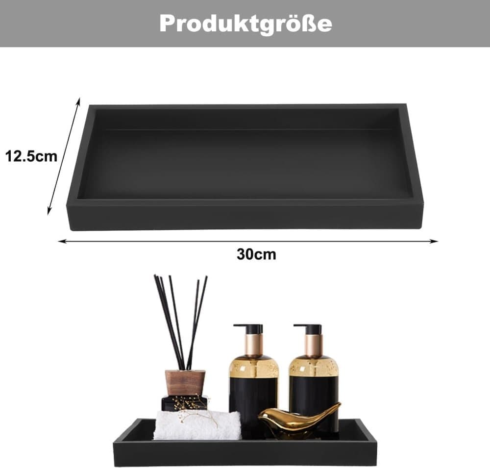 Black silicone storage tray for makeup and small items, decorative and practical organizer, 30 cm x 12.5 cm - Image 2