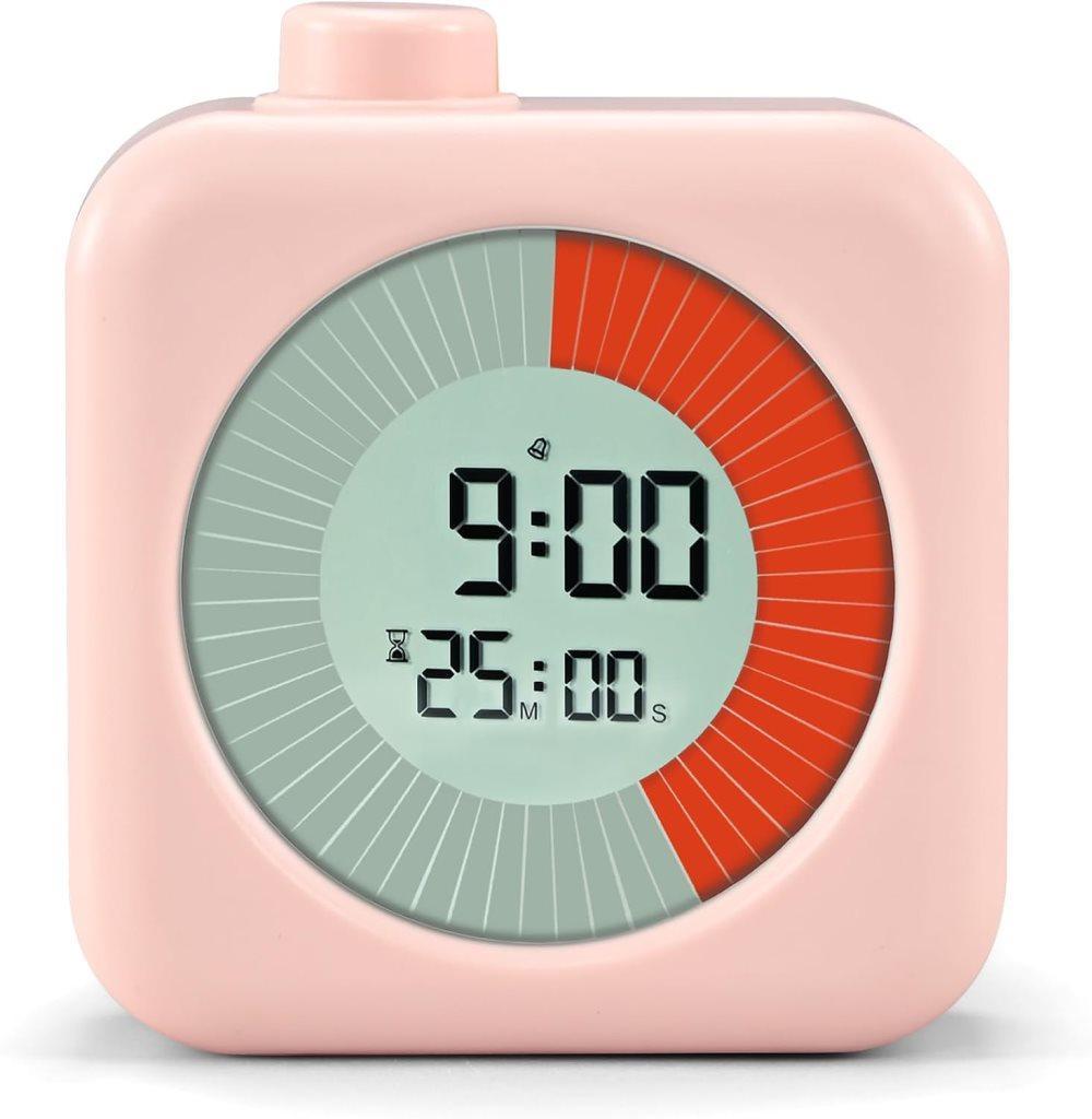 60 Minute Digital Timer with Clock and Alarm, 3-in-1, Pink - Image 1