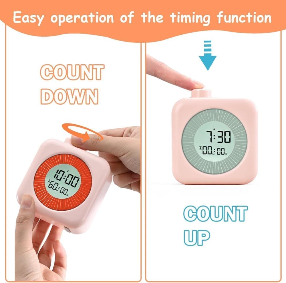 60 Minute Digital Timer with Clock and Alarm, 3-in-1, Pink - Image 4