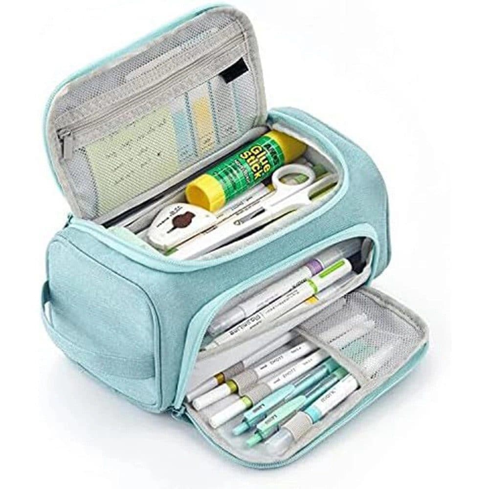 3-Layer Multifunctional School Pencil Case, Light Blue, with 3 Layers for Pens and Stationery - Image 1