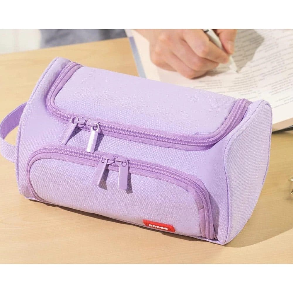 3-Layer School Pencil Case Multifunctional Spacious Pencil Bag for Pens and Stationery, Light Purple - Image 2