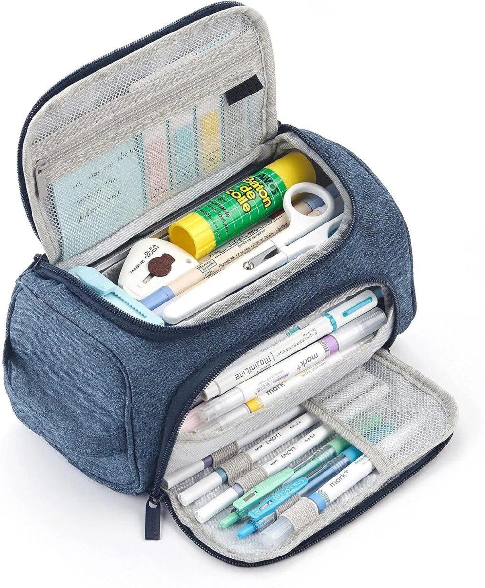 3-Layer School Pencil Case, Dark Blue Multifunctional Pencil Bag with Spacious Design for Pens and Pencils - Image 1