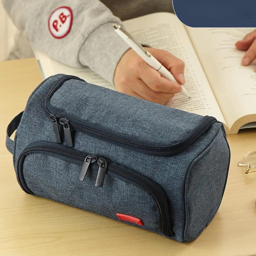 3-Layer School Pencil Case, Dark Blue Multifunctional Pencil Bag with Spacious Design for Pens and Pencils - Image 2