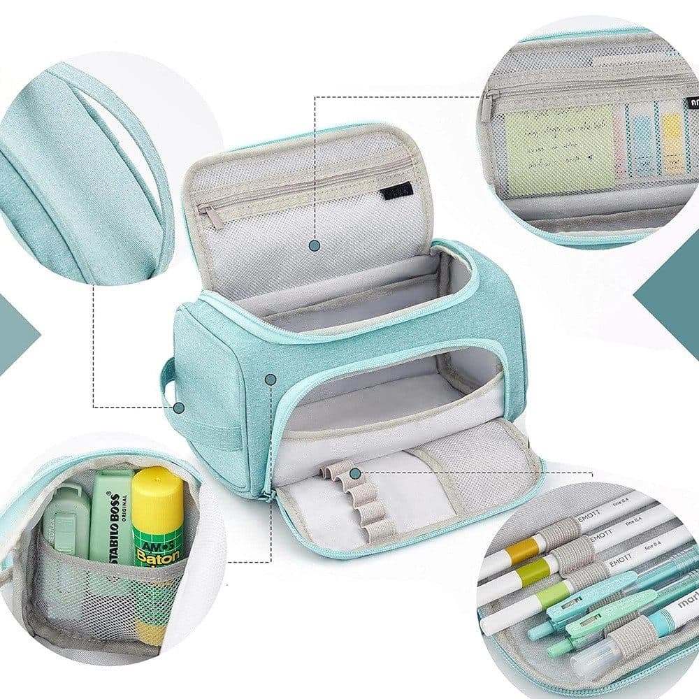 3-Layer School Pencil Case, Dark Blue Multifunctional Pencil Bag with Spacious Design for Pens and Pencils - Image 5