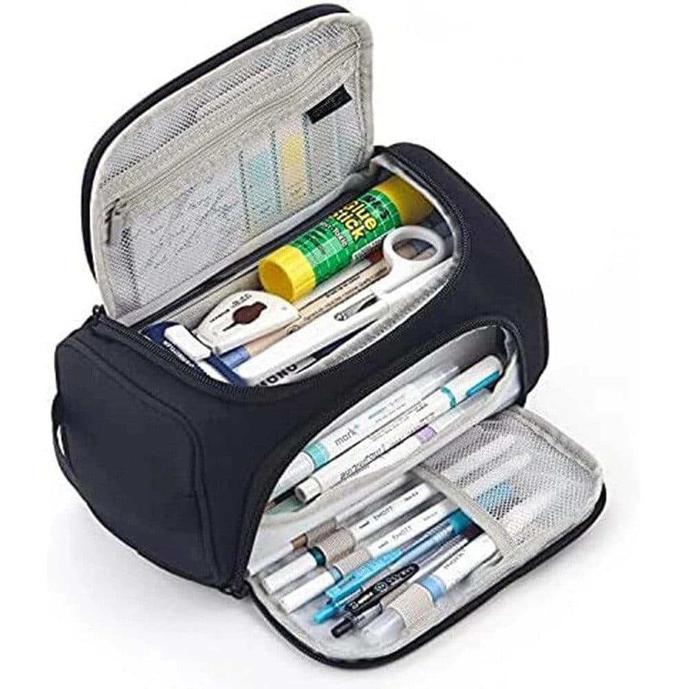 3-Layer School Pencil Case, Black, Multifunctional Spacious Pencil Bag for Pens and Stationery - Image 1