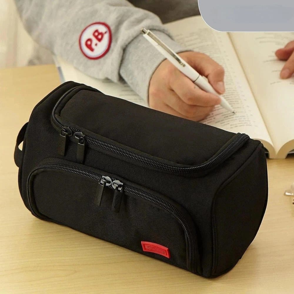 3-Layer School Pencil Case, Black, Multifunctional Spacious Pencil Bag for Pens and Stationery - Image 2