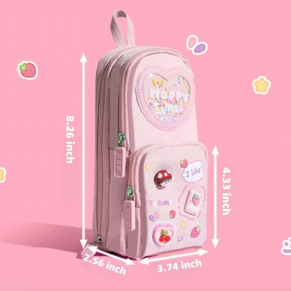 3 Compartments Cute Pencil Case Large Capacity Multifunctional Pencil Bag, Pink - Image 6
